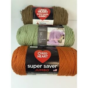 Red Heart Super Saver Jumbo Yarn 3 Skeins 14oz Orange Green Brown